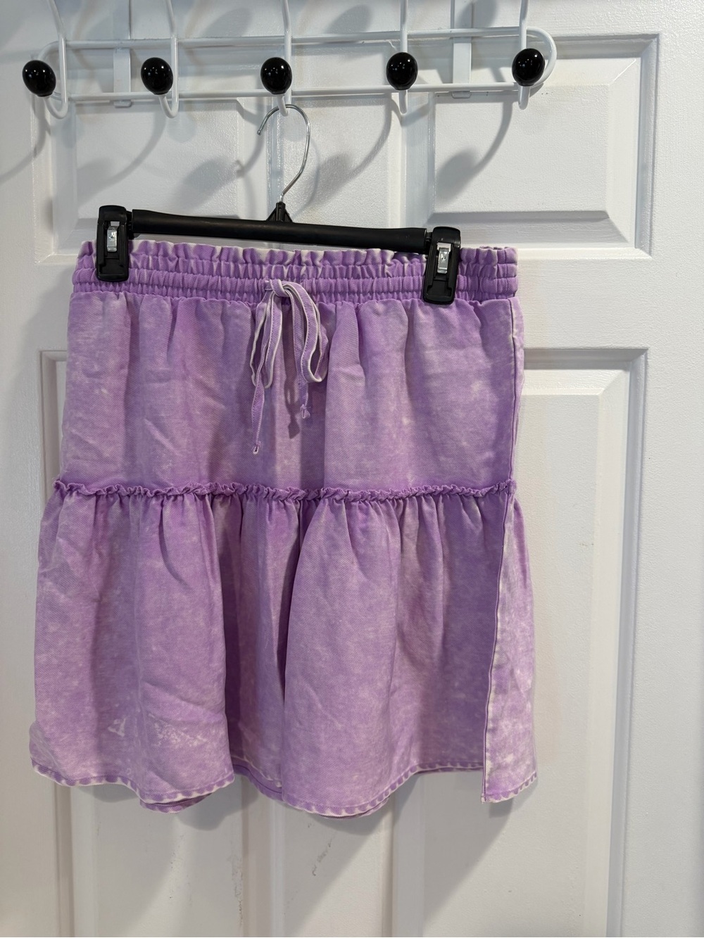 New NWOT Zenana Lavender Tiered Drawstring Mineral Wash Skirt Sz L